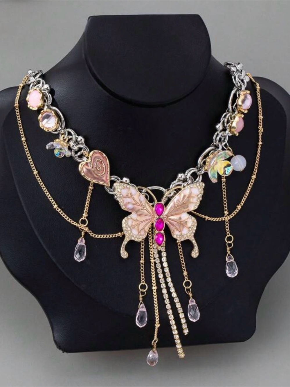 Pink Charm Necklace Statement Jewelry - Picture 4 of 4